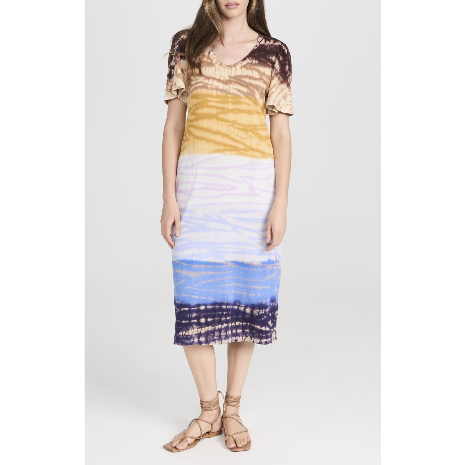 Raquel Allegra Nwt New Flutter Scoop Neck Tie Dye Midi Dress Size 00 New $365